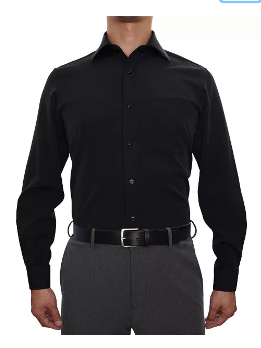 Men's Black Long-Sleeve Dress Shirt - Tailored Point-Collar
